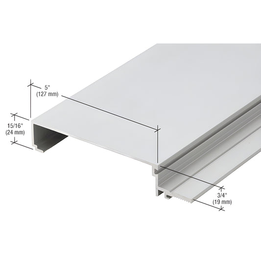 CW25999 aluminum curtain wall mullion cap, mill finish - 5" wide with 15/16" and 3/4" section dimensions.