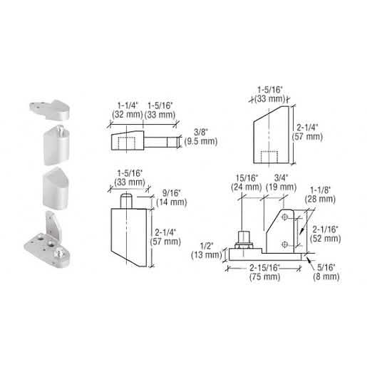 CRL Aluminum Offset Left Hand Pivot Set, 1/8" Recess - Durable Door Hardware Solution