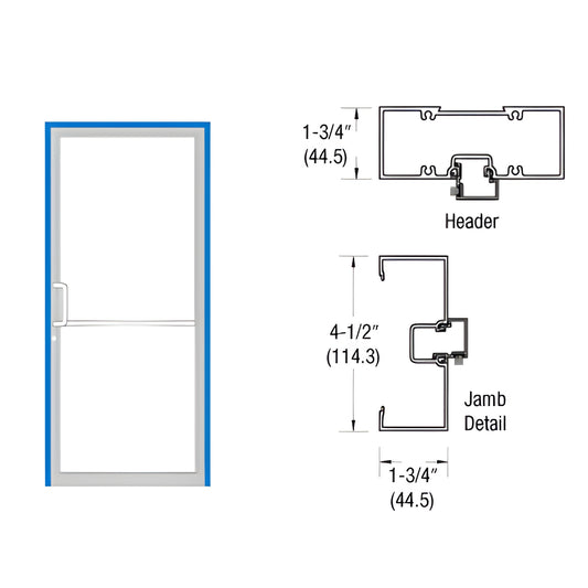 Aluminum CRL complete door frame 36 84 in blue Custom Kynar, butt-hinge frame with header and jamb detail diagram
