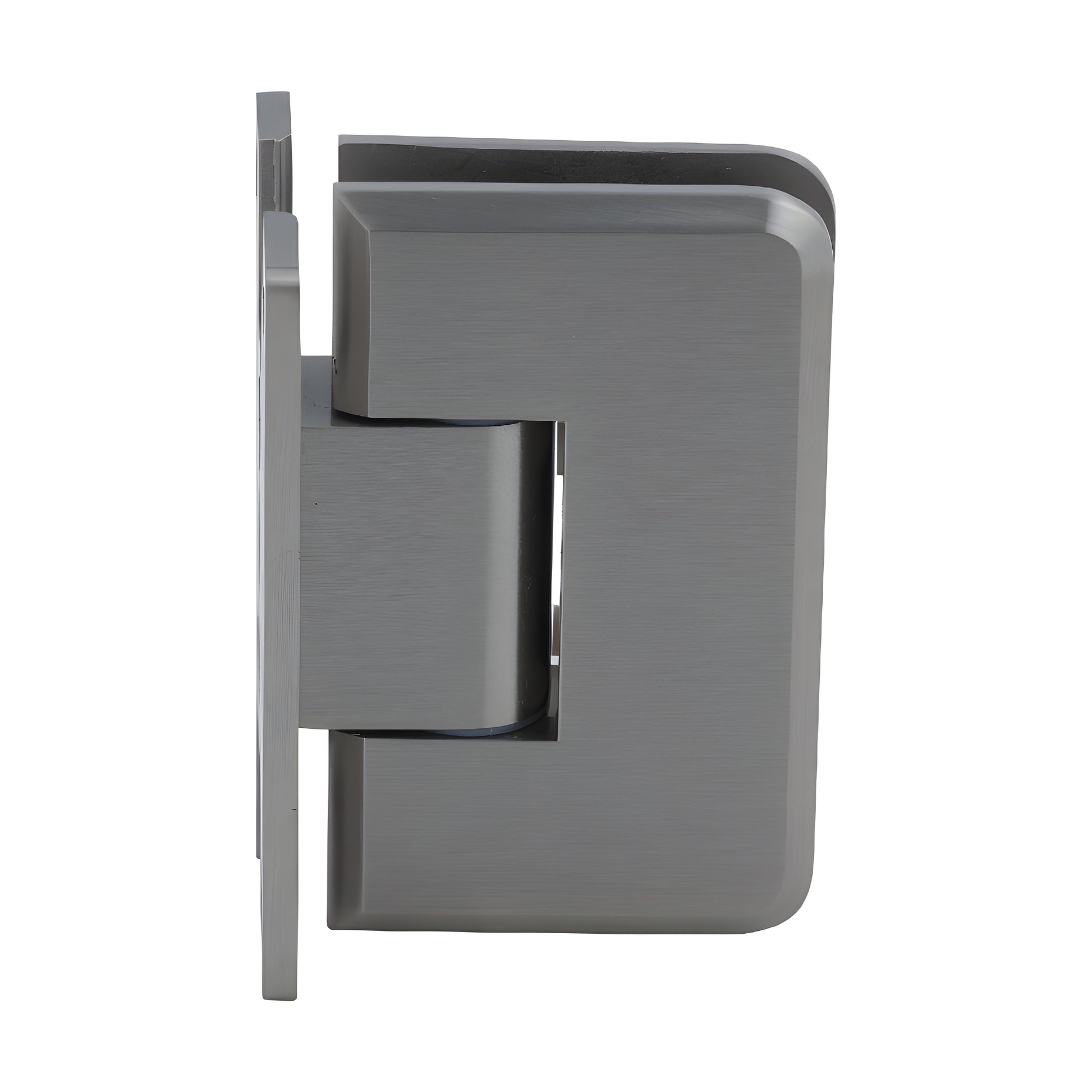 PLY037BN brushed-nickel heavy-duty frameless shower door hinge, wall-mount for 3/8-1/2 in glass, self-centering