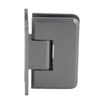 PLY037BN brushed-nickel heavy-duty frameless shower door hinge, wall-mount for 3/8-1/2 in glass, self-centering