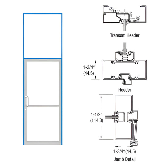 FR61871 commercial aluminum gear-hinge door frame with transom, threshold and jamb/header details, 36x84 base dimensions.