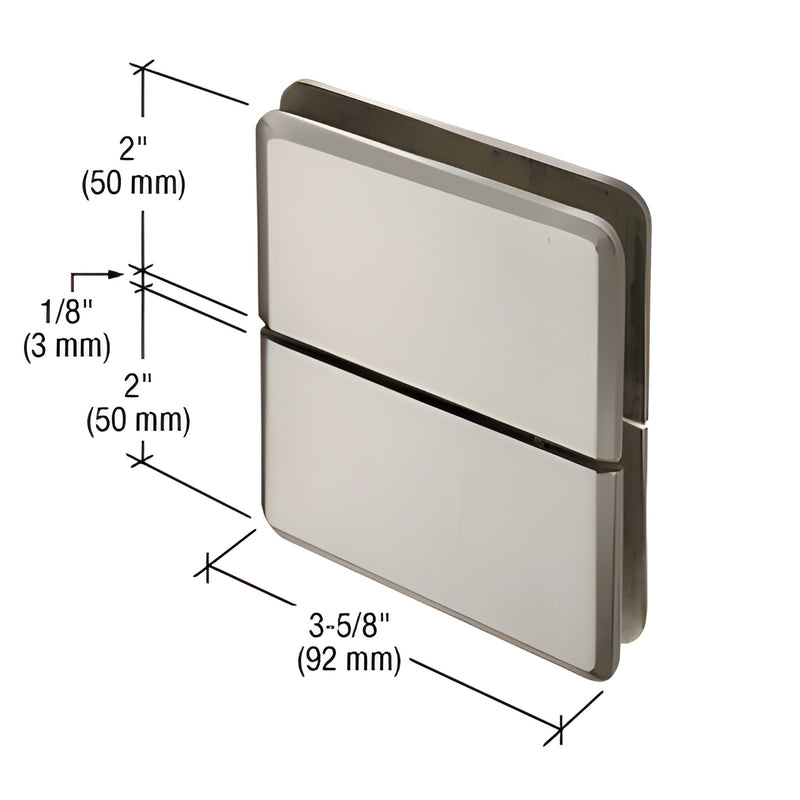 PPH02BN brushed nickel beveled glass pivot hinge for 8-10mm shower glass, 3 5/8" W, self centering.