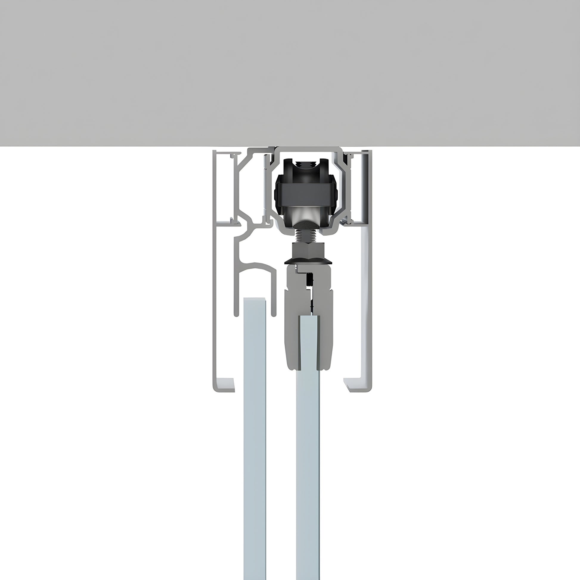 CRL701C top-hung satin anodized ceiling track and cover with tempered glass panel for sliding door