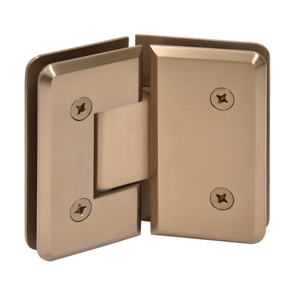 Dark brushed bronze brass shower door hinge (Cologne) for 3/8-1/2 glass, 135 glass-to-glass, SKU C0L045DBBZ