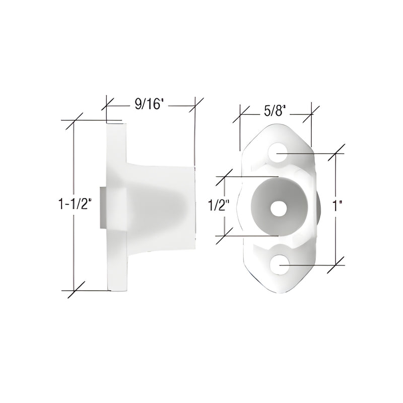 White nylon CRL torque bar bearing (SKU WCM1774) for awning windows, 5/8" 1-1/2", 1/2" torque hole, two screw holes.