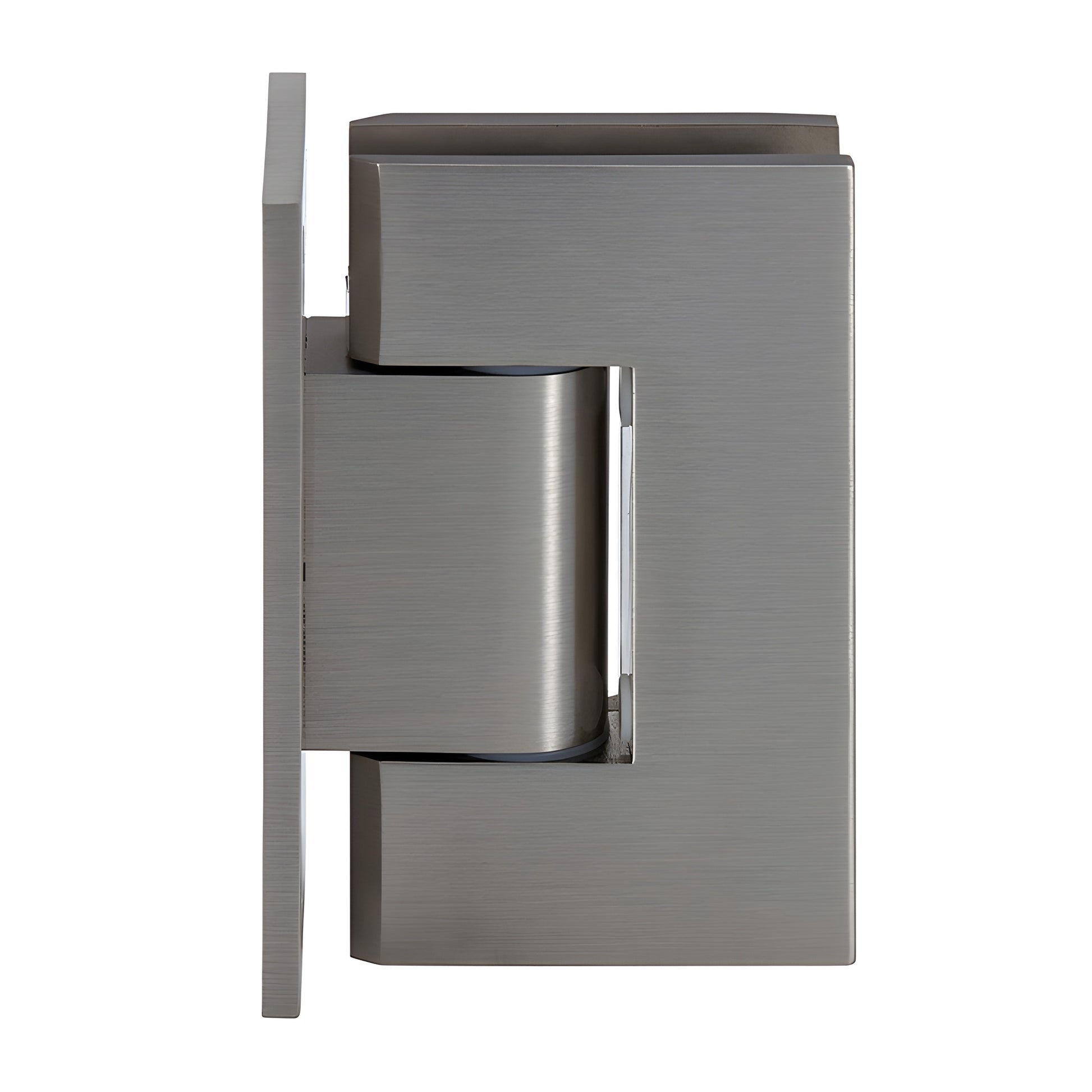 GEN337BN brushed nickel adjustable Geneva shower door hinge with full back plate, for 5/16-1/2" tempered glass.