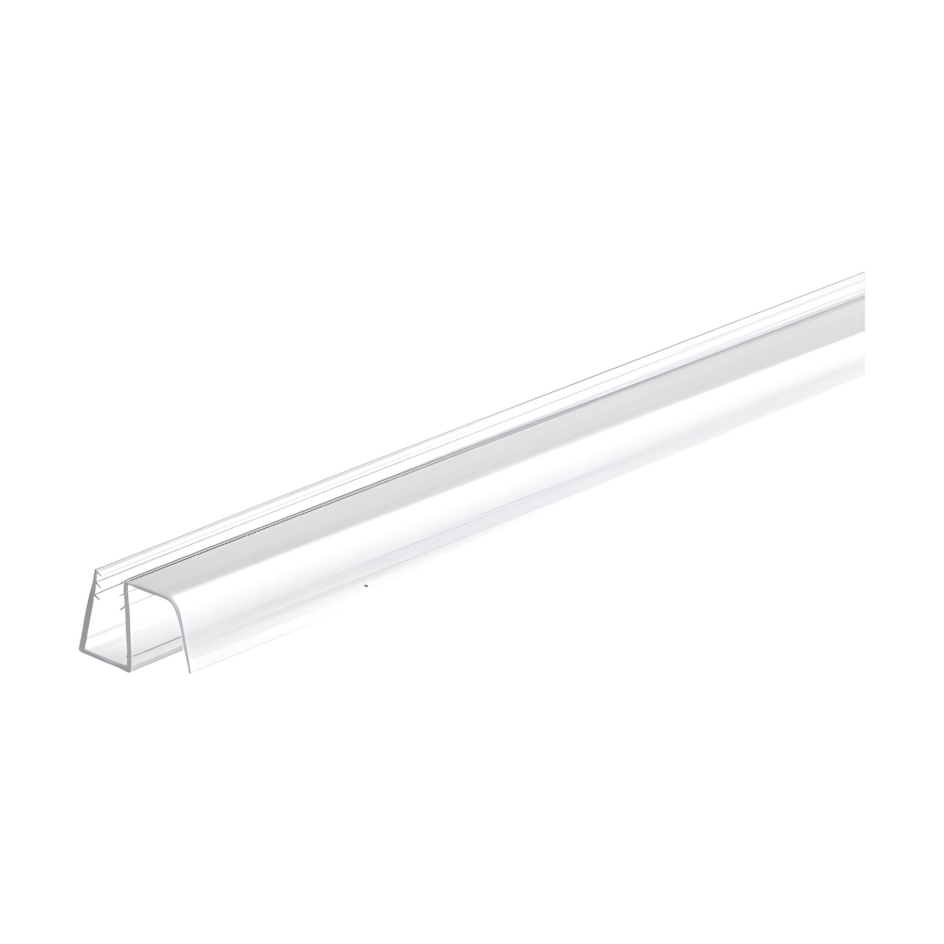 Clear polycarbonate shower door bottom wipe with 45-degree drip rail, 40 in long, fits 3/8" glass (SKU P995WS)
