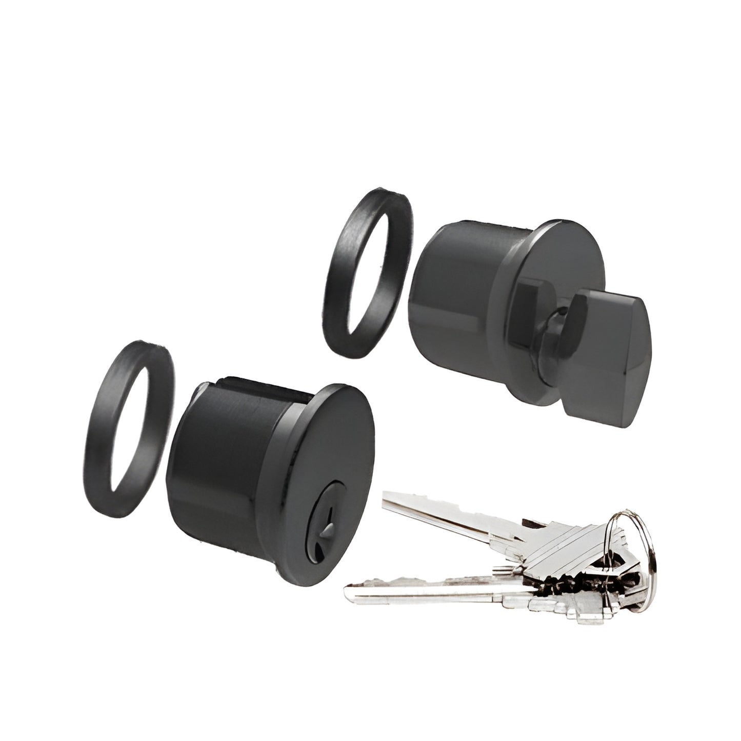 Matte black mortise cylinder and thumbturn set with two trim rings and keys - DRA5060MBL