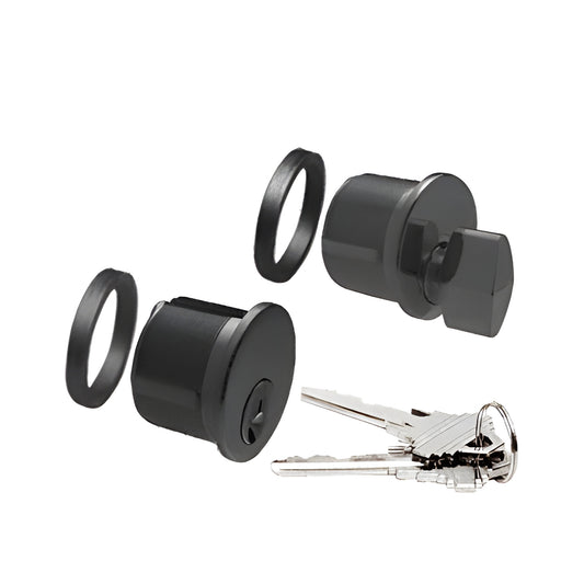 Matte black mortise cylinder and thumbturn set with two trim rings and keys - DRA5060MBL