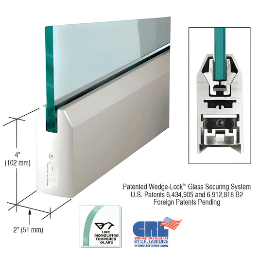 CRL Wedge-Lock tapered 4 in aluminum door rail, satin anodized, for 1/2 in tempered glass (SKU DR4TSA12C)