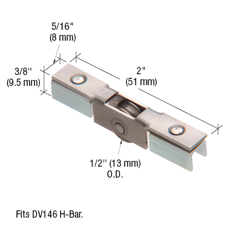 DV147S steel center-groove roller assembly for DV146 H-bar, 2 in long, 3/8 in high, 5/16 in wide