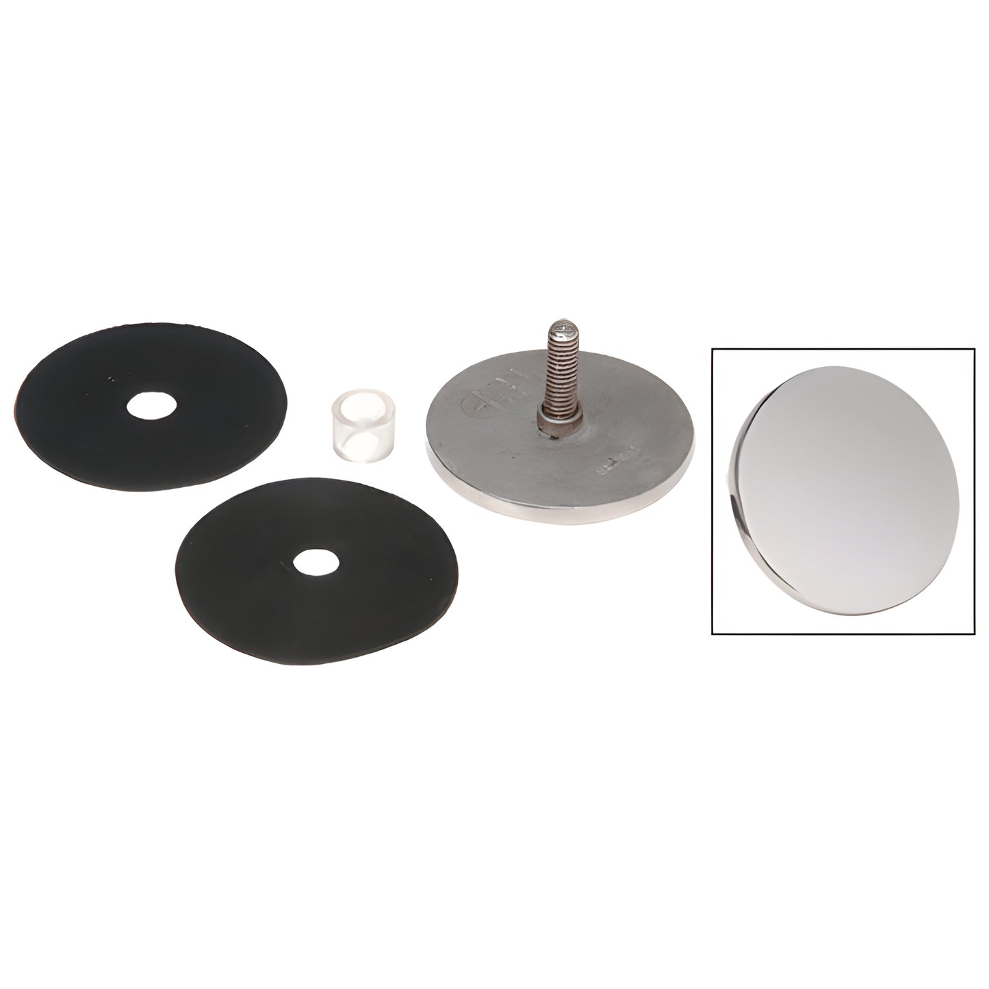 HR2CKPS polished stainless steel conversion kit for 1/2" tempered glass - cap, 3/8-16 screw, two rubber gaskets and grommet