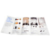 CRL 5-fold flyer (SKU FF5SD) blue cover 'Frameless Shower Door Hardware' with glass shower image