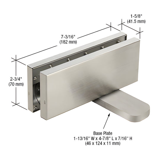 CRL380HBS brushed stainless hydraulic patch fitting for frameless glass doors, 7-3/16" 2-3/4" (182 70 mm)