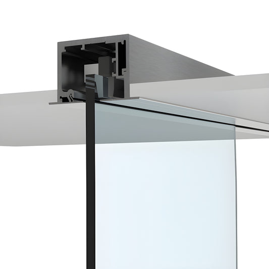 Commercial sliding glass door kit track and top hanger in brushed stainless anodized, 3/8-1/2in glass, SKU CRL695DBSA