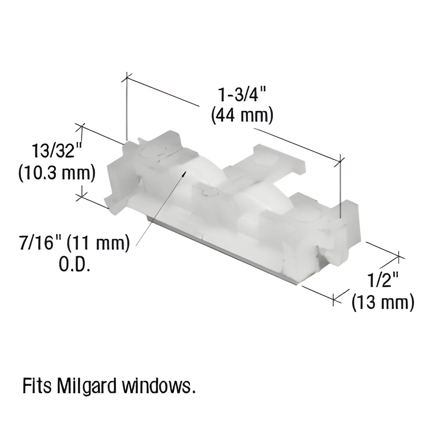 CRL G3146 nylon tandem window roller assembly for Milgard, 1/2" wide, 7/16" OD flat rollers, 1-3/4" length