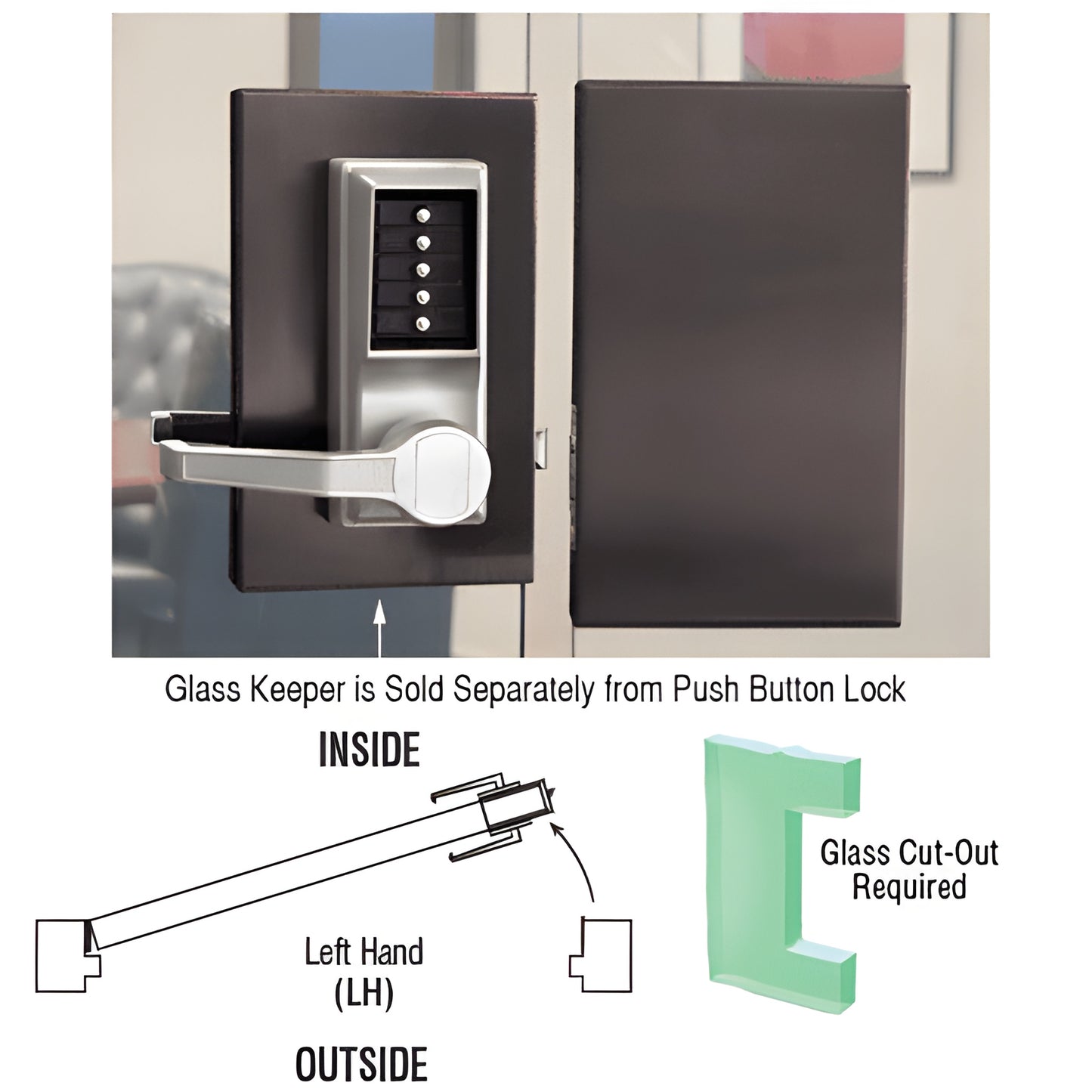 DL610LCDU push-button ADA glass door lock, black bronze cover with satin lever, left-hand 6x10 keypad (no wiring)
