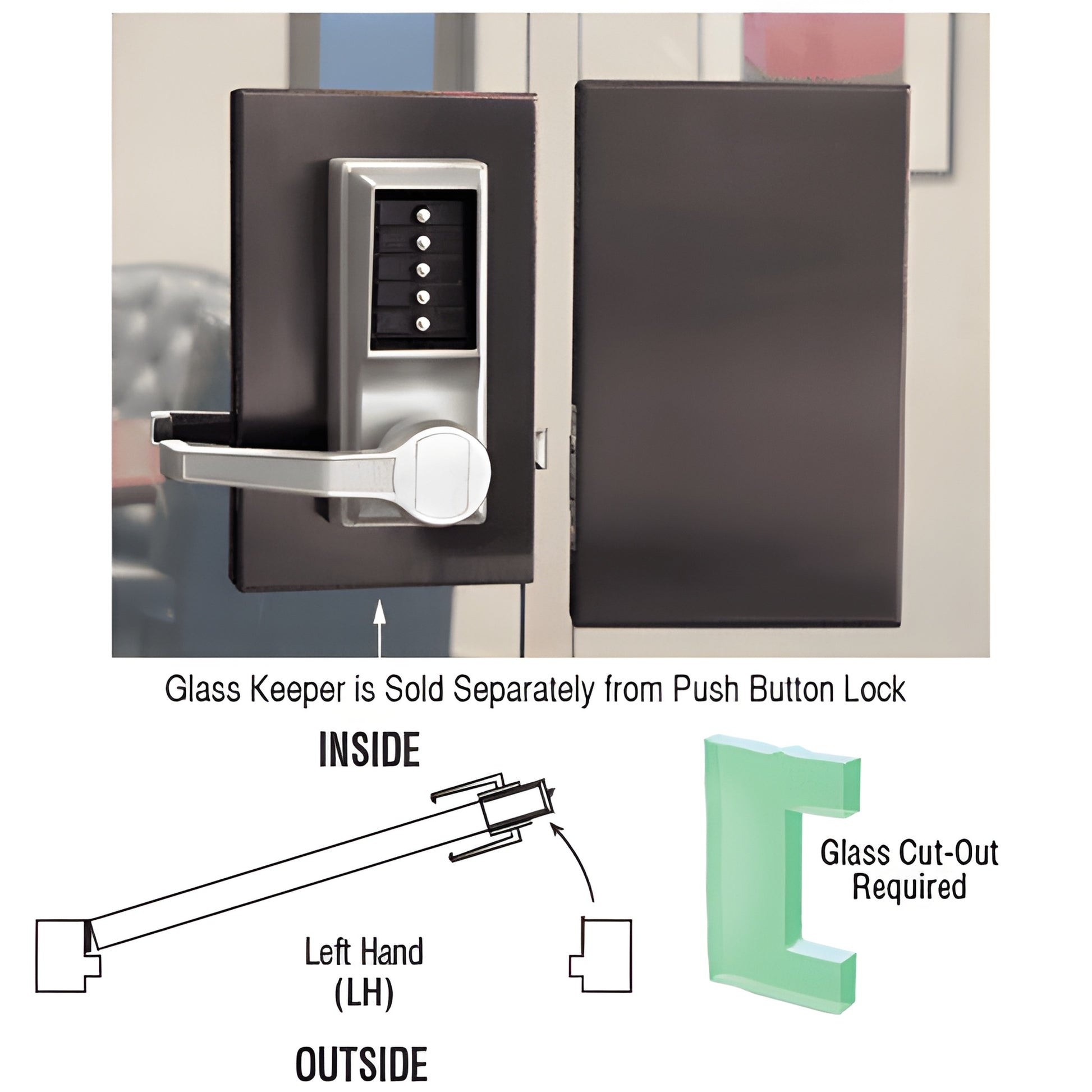 DL610LCDU push-button ADA glass door lock, black bronze cover with satin lever, left-hand 6x10 keypad (no wiring)