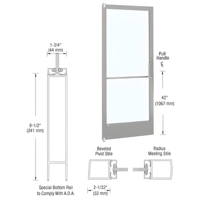 CRL-U.S. Aluminum Clear Anodized 250 Series Narrow Stile Inactive Leaf of Pair 3'0 x 7'0 Offset Hung with Pivots for Surf Mount Closer Complete Door Std. Lock and 9-1/2" Bottom Rail for 1" Glass with Standard MS Lock and Bottom Rai