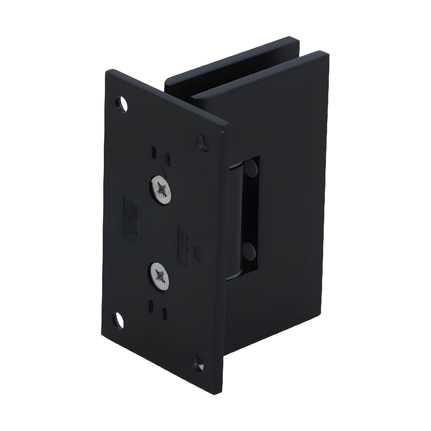 Matte black solid brass wall-mount shower door hinge for 3/8-1/2" tempered glass (Victoria VCT037MBL)