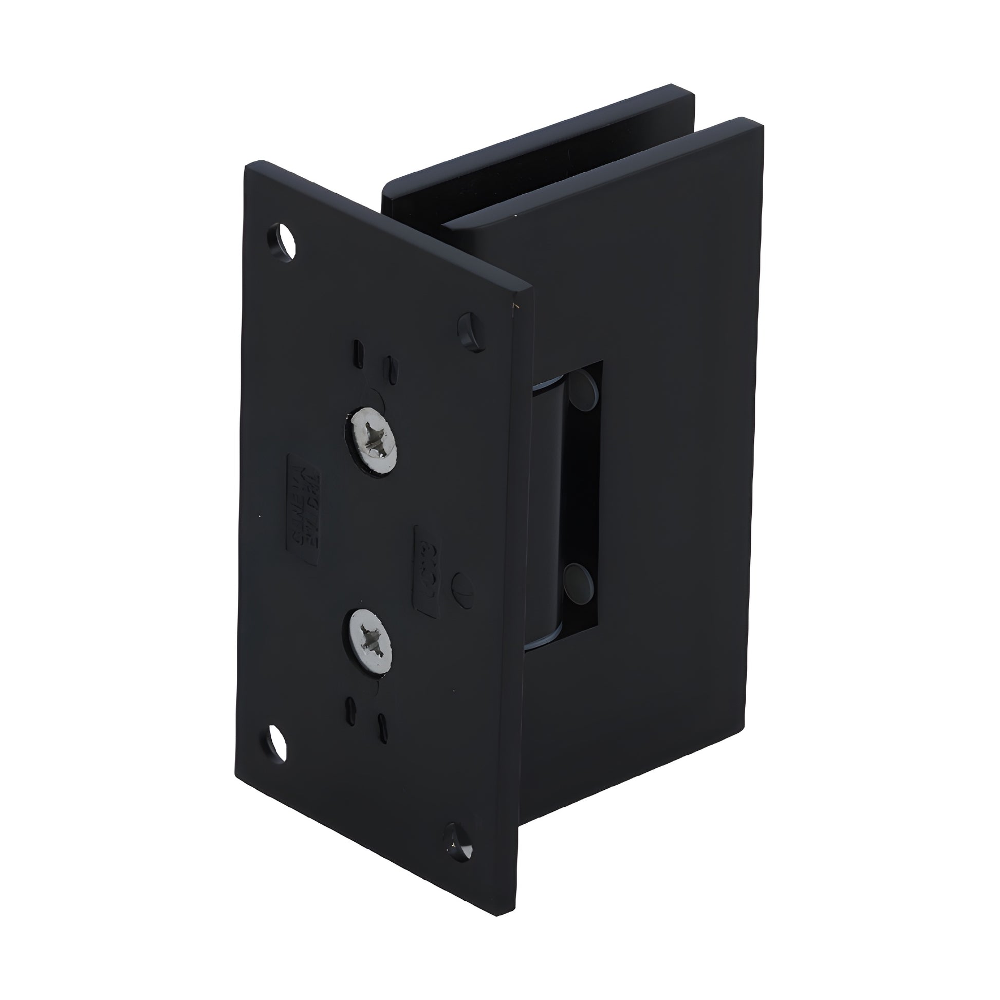 Matte black solid brass wall-mount shower door hinge for 3/8-1/2" tempered glass (Victoria VCT037MBL)
