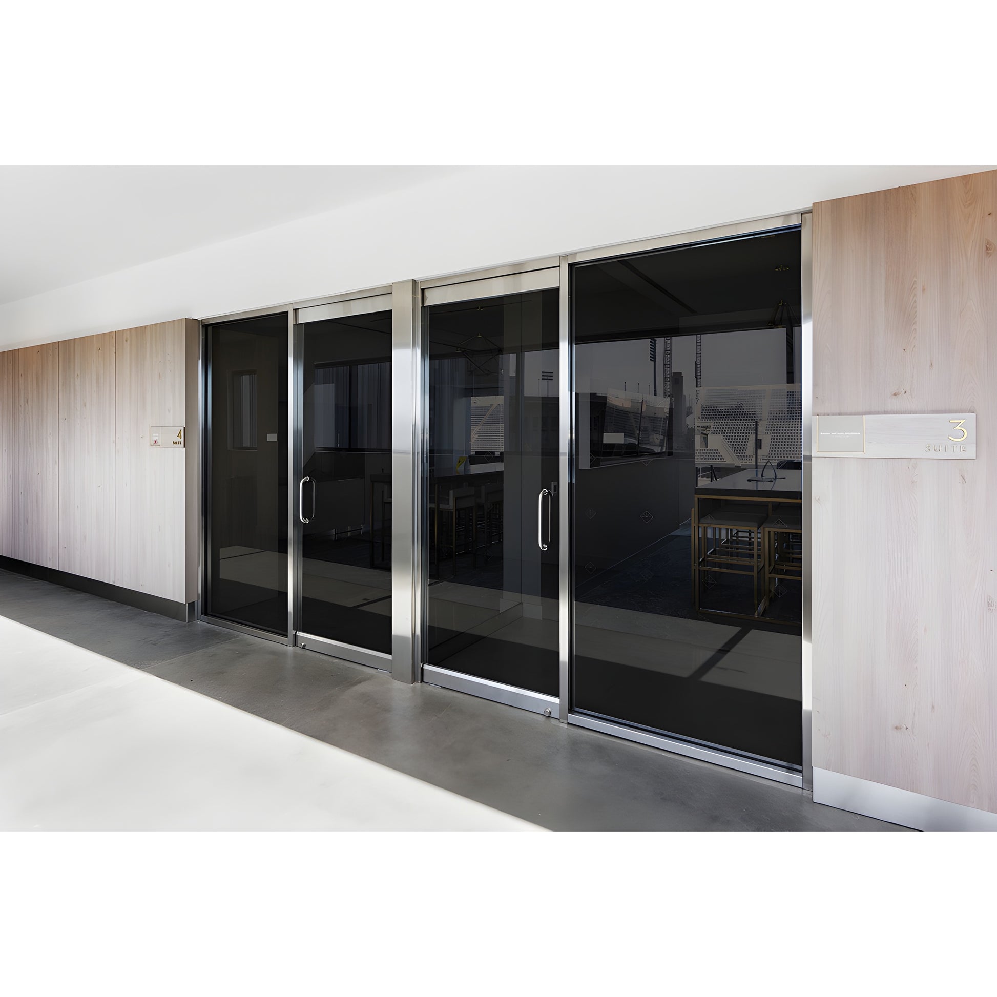 Matte black 4 inch aluminum door rail side cover with lock cylinder hole, SKU DRXSC4SMBLL