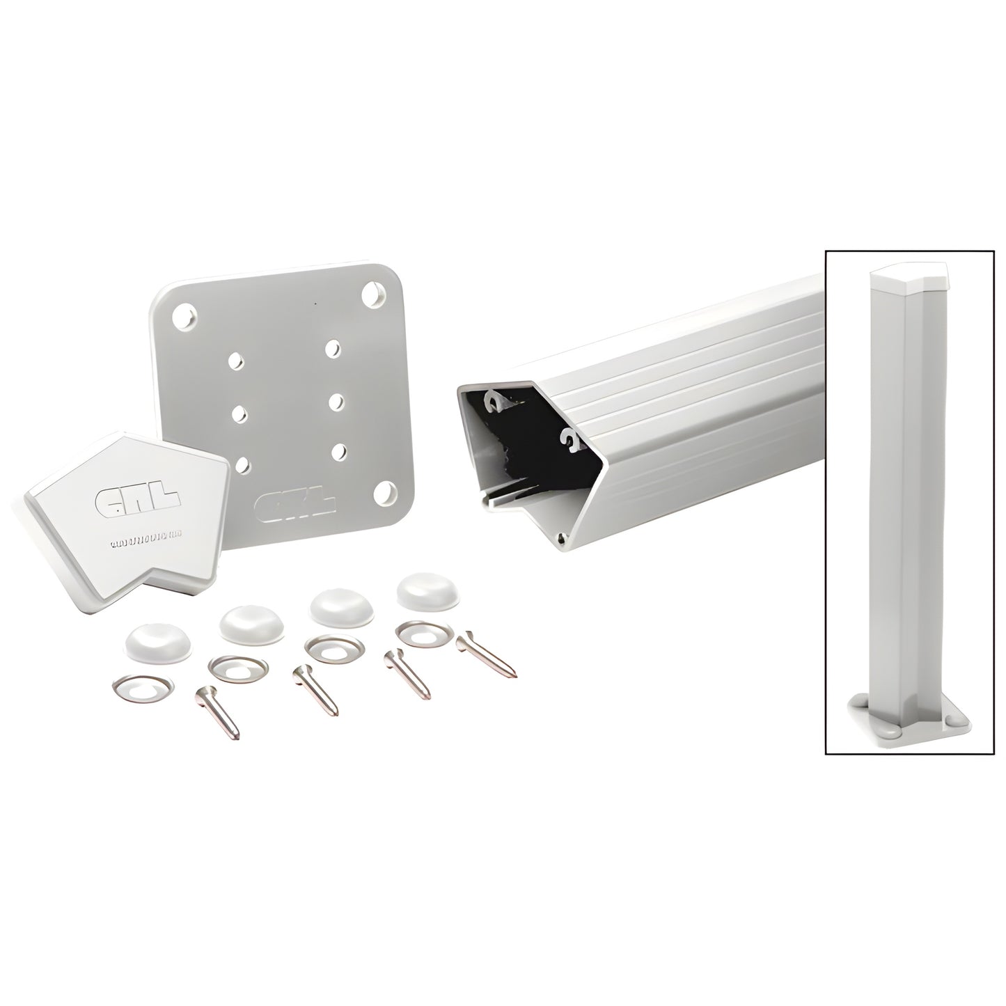 CRL 135 aluminum 42in post kit in Sky White with base plate, cap, gasket, screws and covers - SKU 1P542KW
