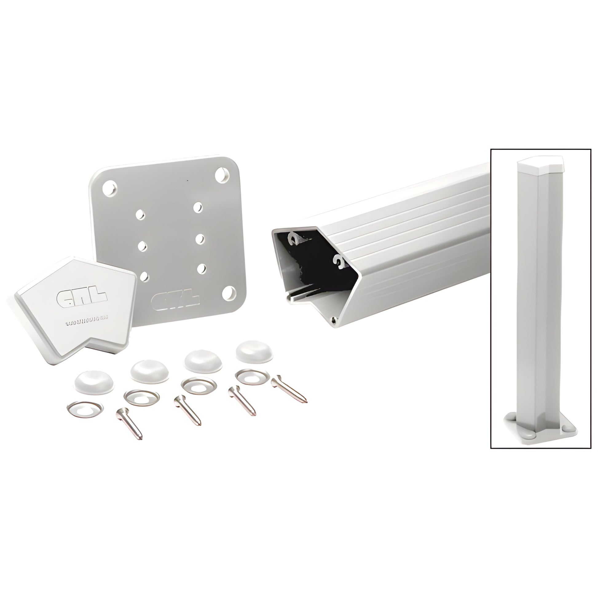 CRL 135 aluminum 42in post kit in Sky White with base plate, cap, gasket, screws and covers - SKU 1P542KW