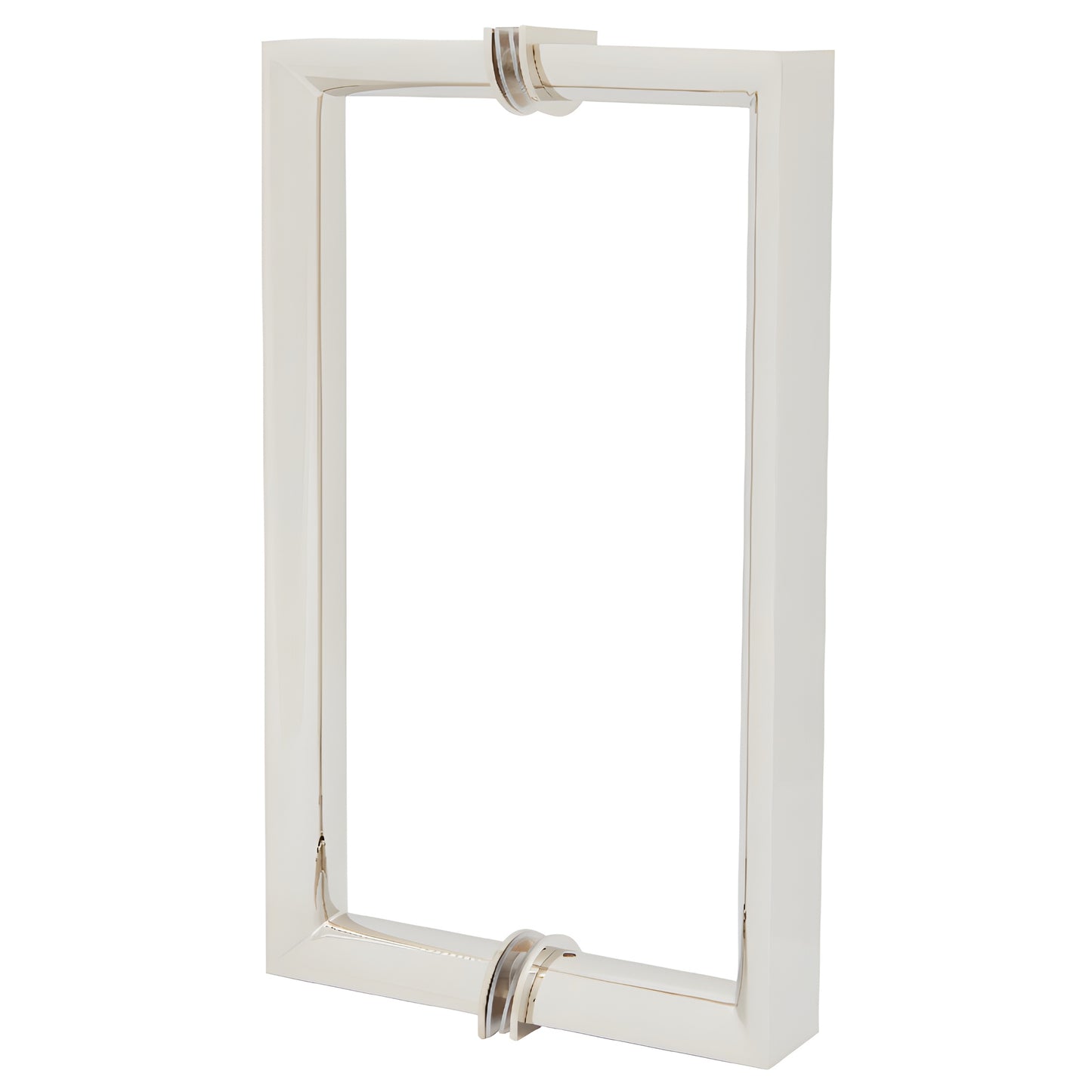 Polished nickel RM back-to-back pull handle, square exterior with rounded interior grip for glass doors, 8 in C-C