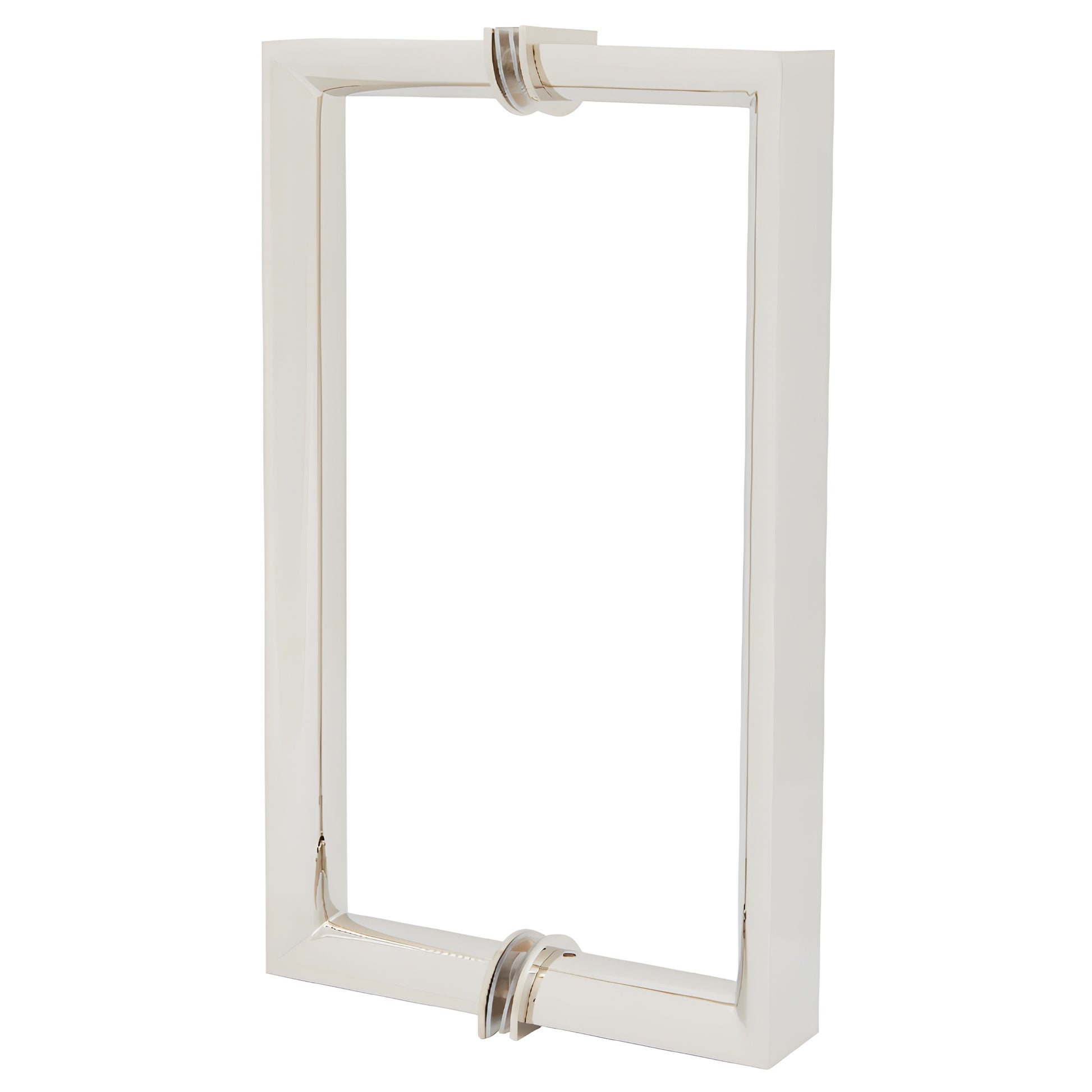 Polished nickel RM back-to-back pull handle, square exterior with rounded interior grip for glass doors, 8 in C-C