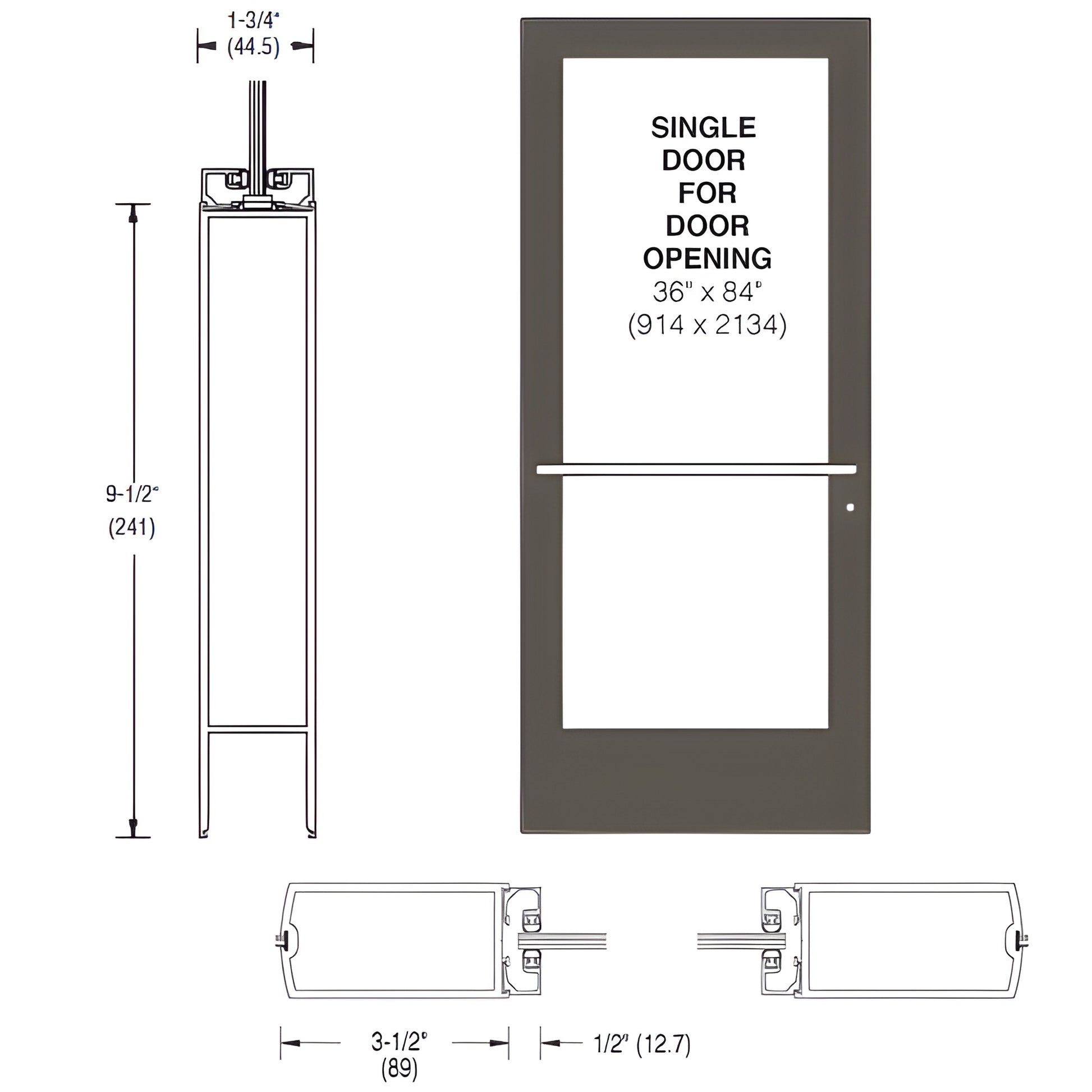 36x84 White Kynar center-pivot commercial door, left-latch, medium stile with push bars and cylinder (SKU CD41752R036)