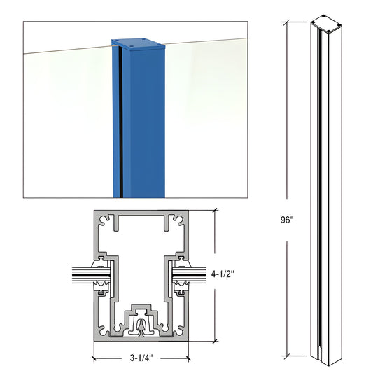 Cielo post windscreen aluminum glass post 3-1/4" x 4-1/2" x 96", powder-coated blue, SKU C96CKC