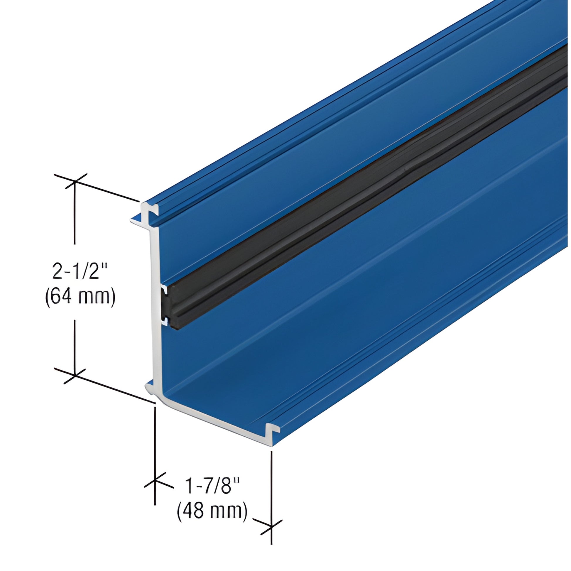 Blue custom Kynar aluminum curtain wall extrusion corner profile, 2-1/2" x 1-7/8" (64 x 48 mm)