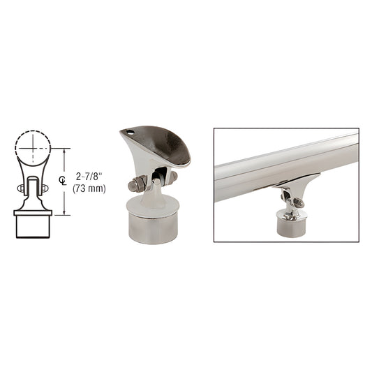 Adjustable stainless steel handrail saddle, brushed finish for vertical tubing, fits 68mm centerline - SKU HR15VABS