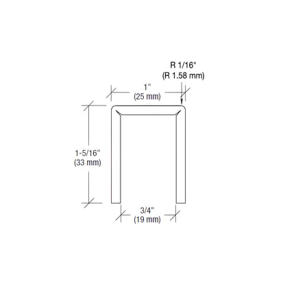 Brushed stainless steel low-profile U cap rail for 1/2" & 5/8" glass, top rail/edge protector - SKU GRLC10BS6