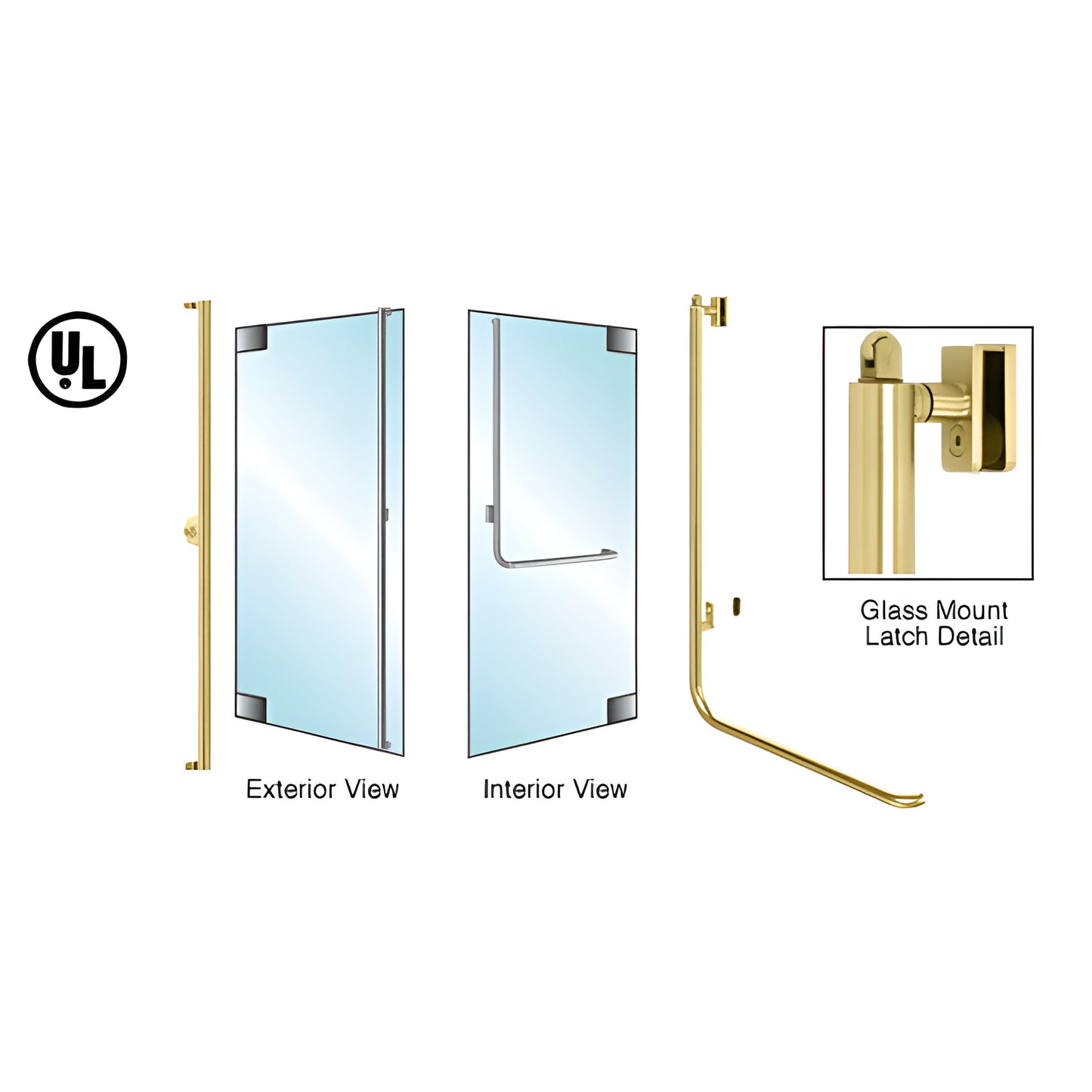 Satin brass tubular panic handle for 1/2 in. glass doors, exterior keyed, ADA-compliant - PA100F4GKSB