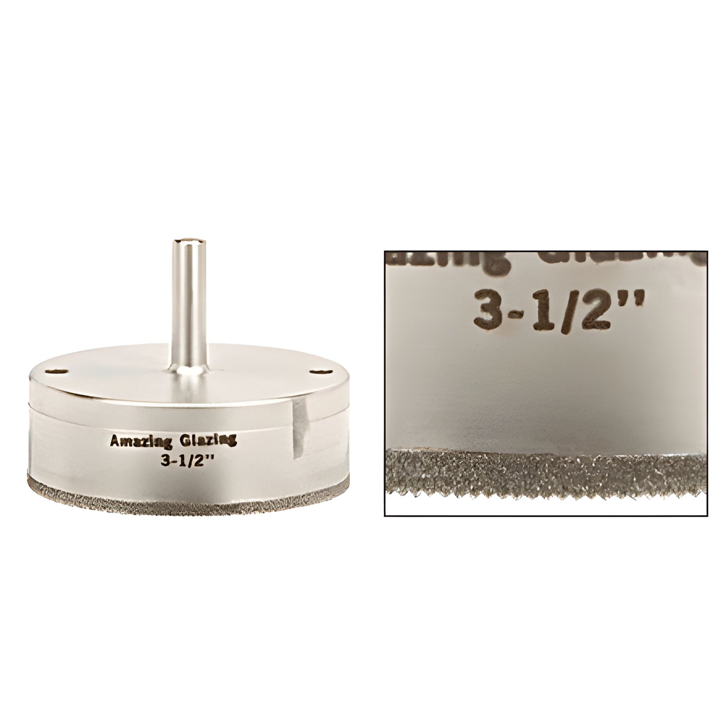 AG312 3-1/2" plated diamond glass drill bit with sawtooth edge and reduced round shank