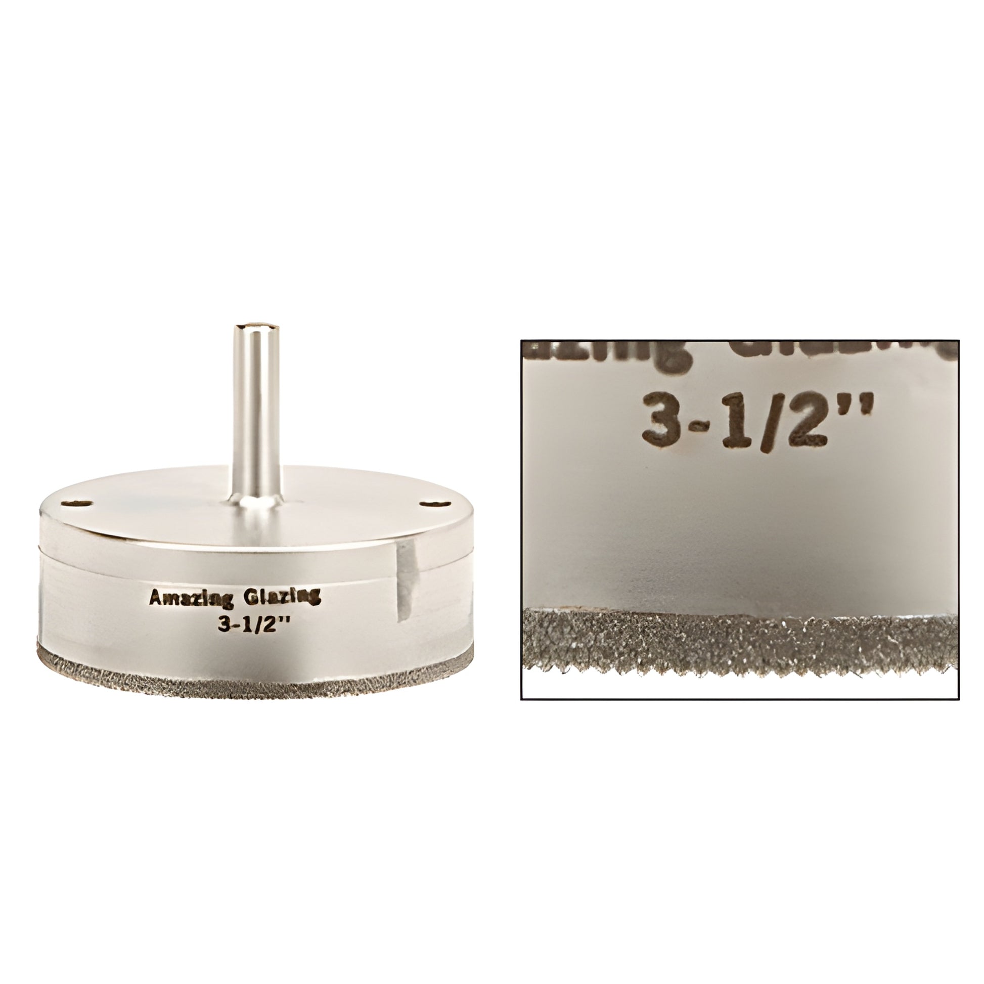 AG312 3-1/2" plated diamond glass drill bit with sawtooth edge and reduced round shank