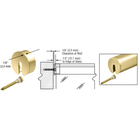 Polished brass stabilizing end cap for cap railing, 2-1/2 in dia, includes lag screw. SKU GR25SECPB