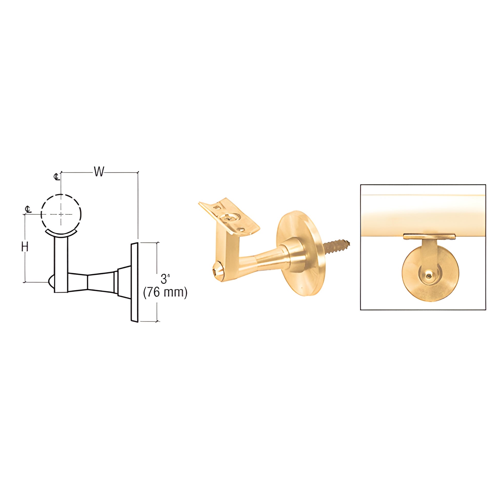 HR2SWPB polished brass adjustable 2-way wall-mounted handrail bracket, ready-to-install for 11 2 -2 tubular rails.
