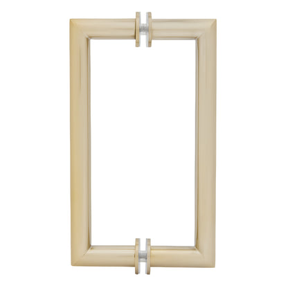 Brushed-bronze MT Series rectangular back-to-back tubular glass pull handle with mitered corners, 8" c-c (SKU MT8X8BBRZ)