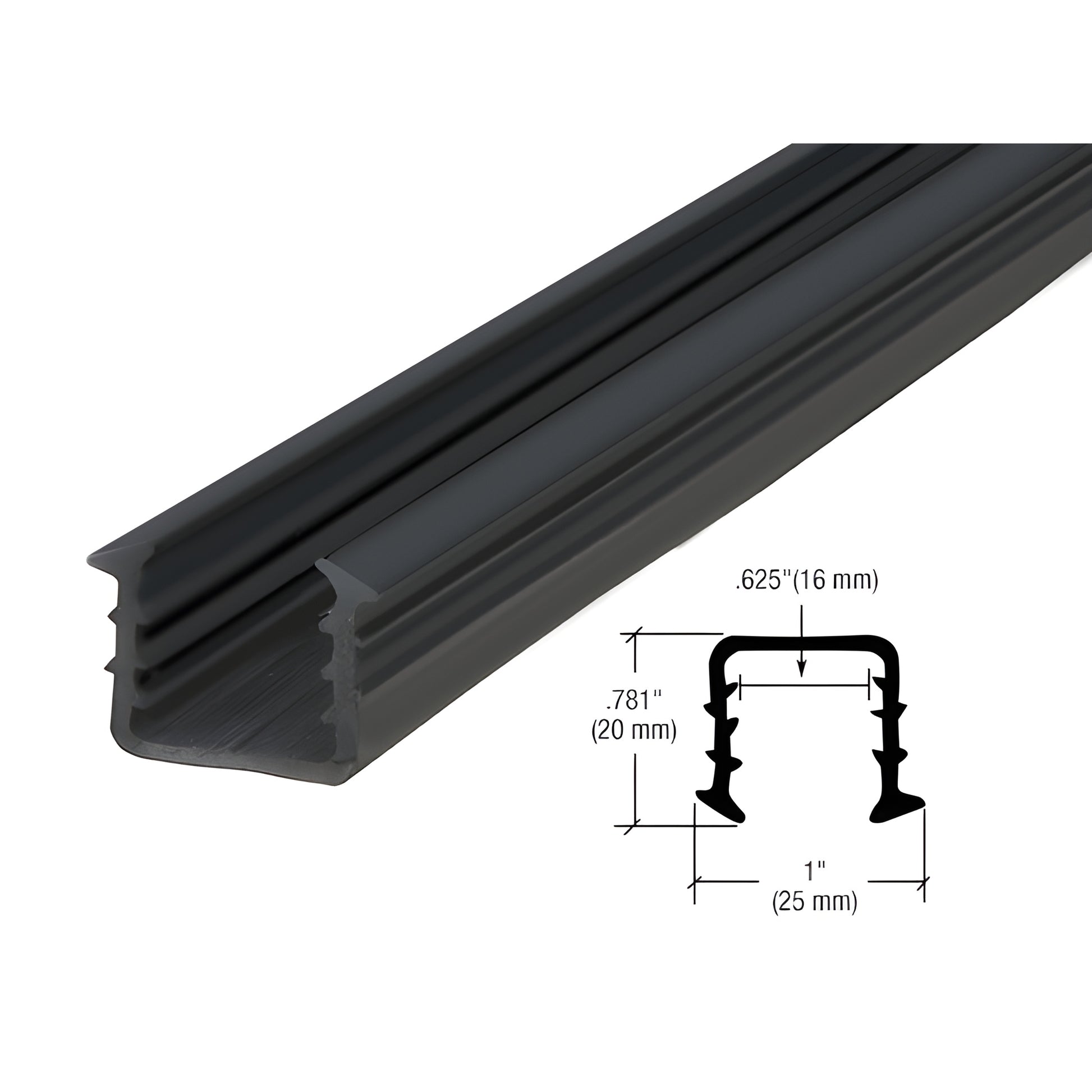 GRRF1519PV black rubber glazing insert for GRRF15 cap rail, fits 3/4" (19 mm) tempered glass.