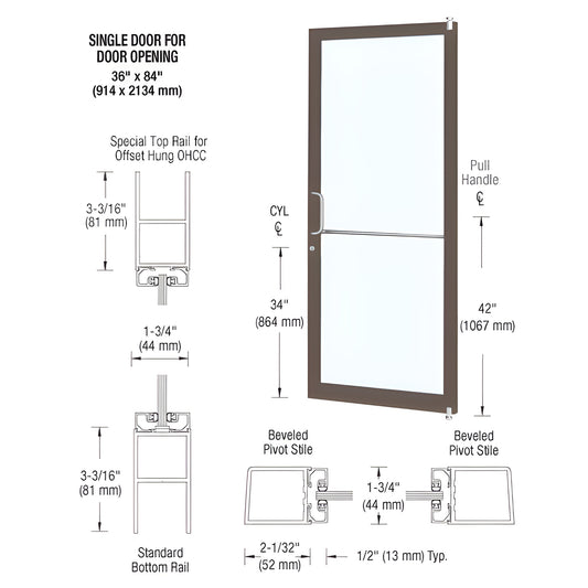 CRL custom narrow-stile storefront entrance door, Black Bronze Anodized, 2 in stiles, tempered-glass ready, SKU DC21122