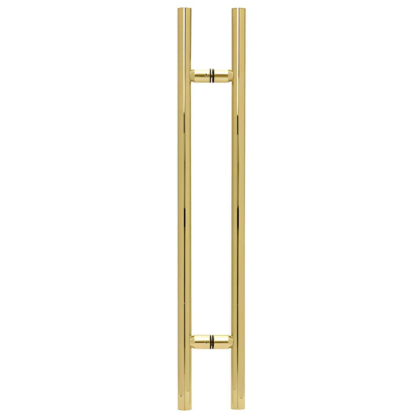LP48BR polished brass 48" ladder-style tubular shower pull, 1-1/4" dia, back-to-back glass mount for 8-12mm glass