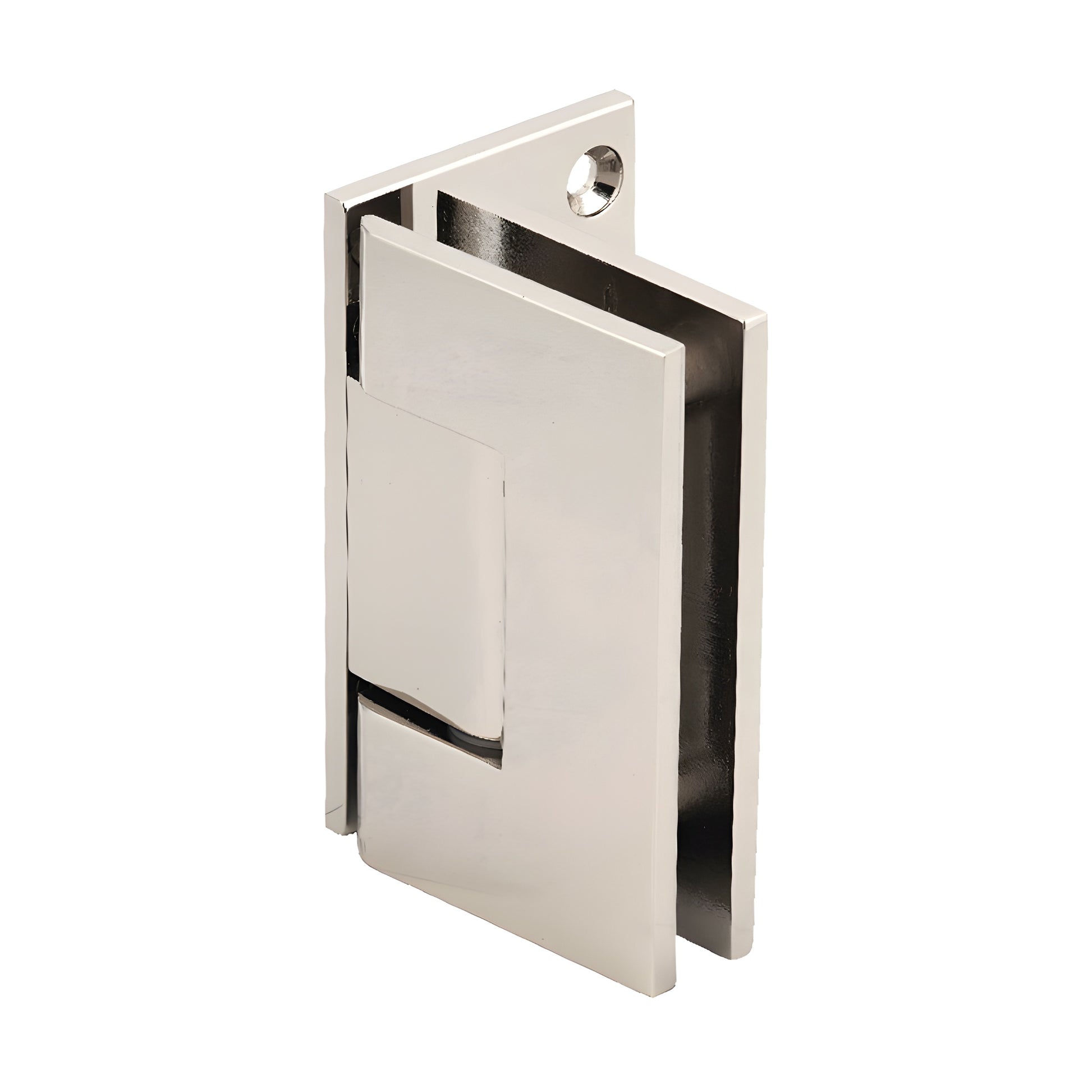GEN544PN Geneva polished nickel wall-mount shower hinge, solid brass, 5 pre-set, for 8-12mm tempered glass.