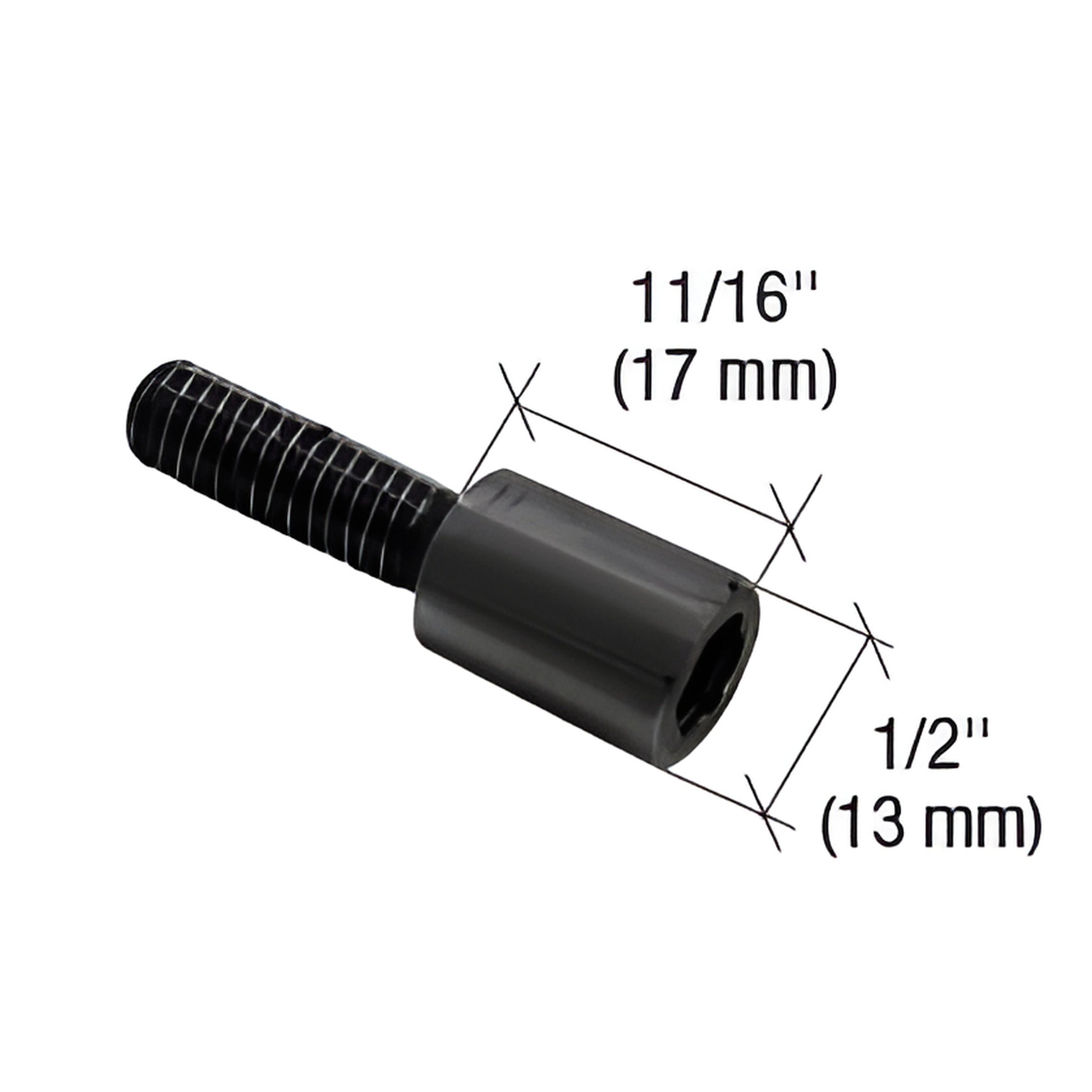 CRL Short Stop strike keeper bumper post, black threaded stem, 17 mm x 13 mm, SKU ESK01MBL