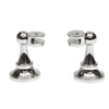 Pair of polished chrome mirror pivot brackets (MP6408), heavy-plated cast brass, tilting mounts for 3-6mm mirrors.