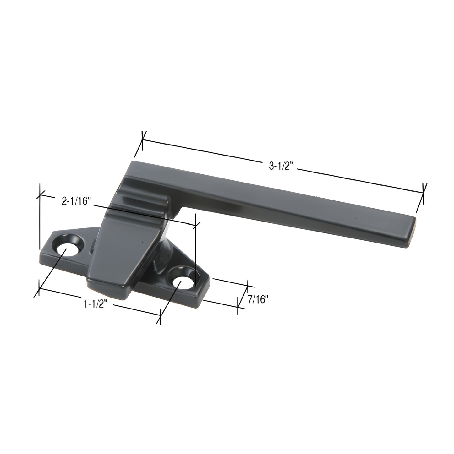 Black anodized cam-handle locking hardware for casement windows (WH24033R), slim lever with two-screw base.