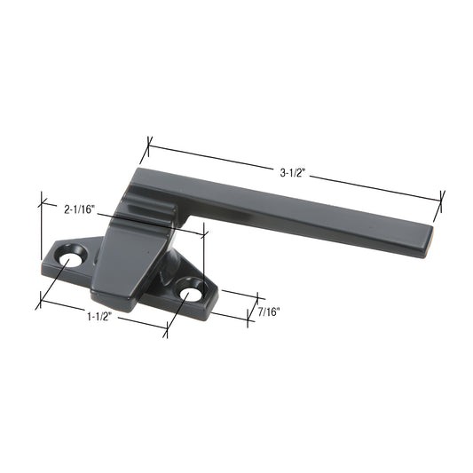 Black anodized cam-handle locking hardware for casement windows (WH24033R), slim lever with two-screw base.